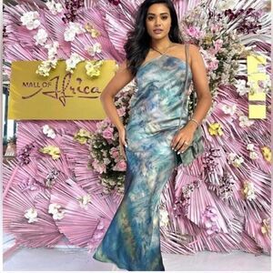 ZARA TIE-DYE PRINT HALTER SLIP DRESS